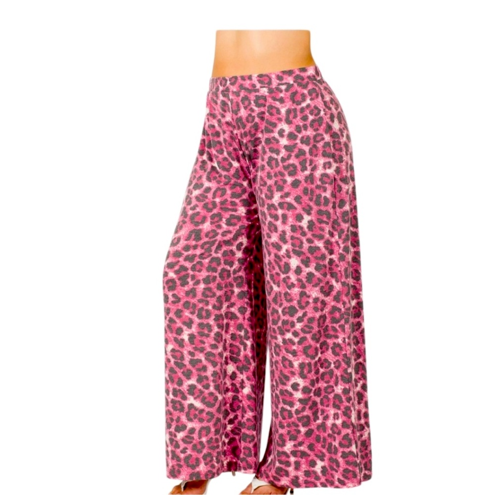 Cheetah Pink Animal Print Wide Leg Pants.